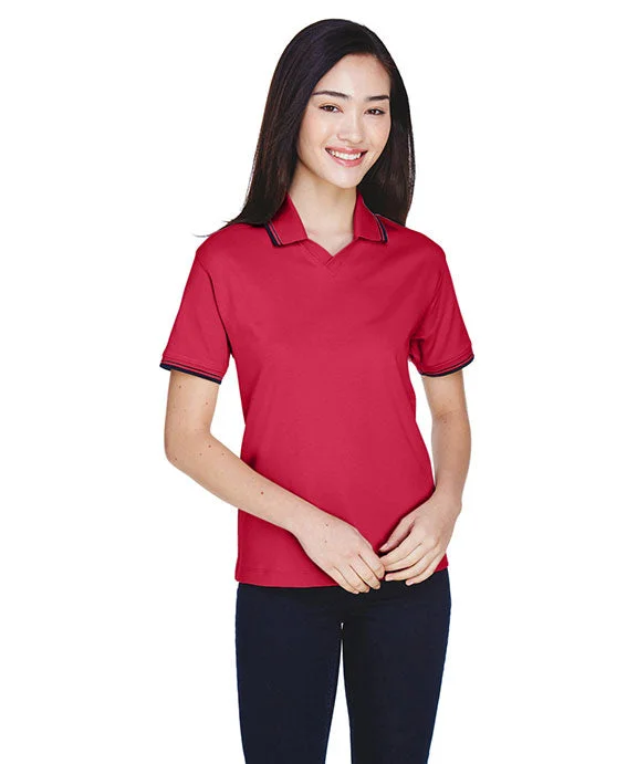 D140W - Devon & Jones Ladies Tipped Perfect Pima Interlock Polo | Red/Navy