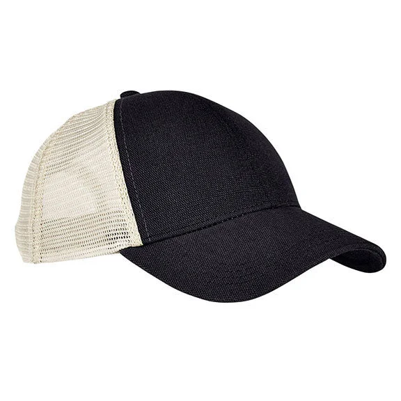 EC7093 - Econscious Unisex Hemp Eco Trucker Recycled Polyester Mesh Cap | Black/Oyster