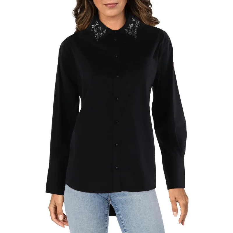 Gabby Isabella Womens Embellished Long Sleeves Button-Down Top