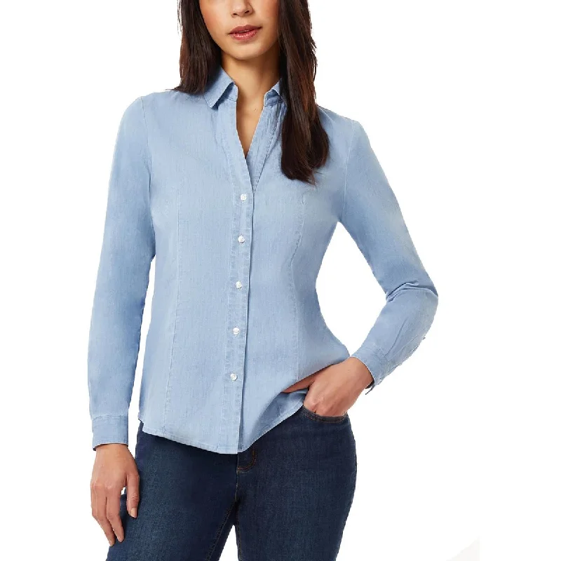 Jones New York Womens Chambray Long Sleeves Button-Down Top