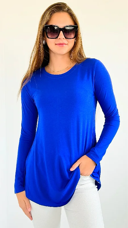 Long Sleeves Round Neck Top - Cobalt Blue