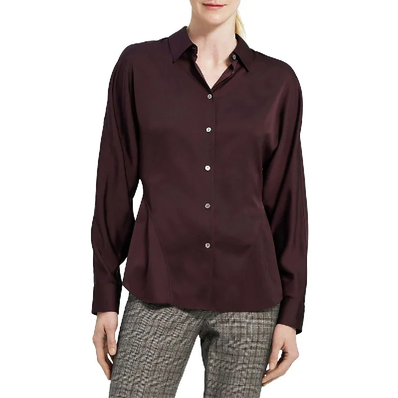 Theory Womens Collared Long Sleeves Button-Down Top