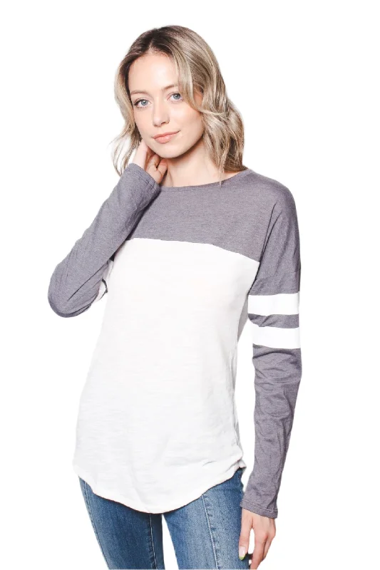 Women's Long Sleeves Color Block Varsity Top