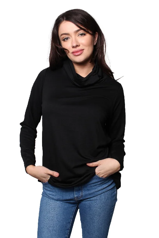 Women's Long Sleeves Cowl Neck Solid Top