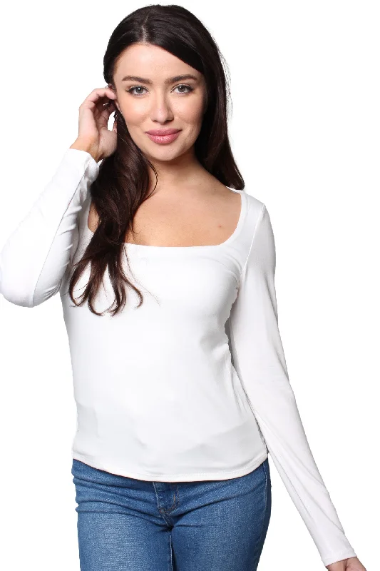 Women's Long Sleeves Square Neck Solid Top