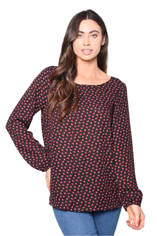 Women's Printed Long Sleeves Criss Cross Back Top