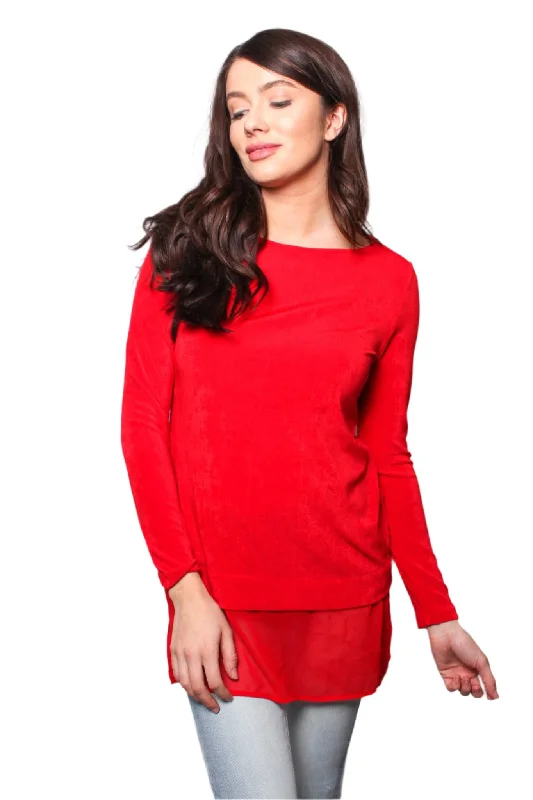 Women's Round Neck Long Sleeves With Chiffon Layer Blouse