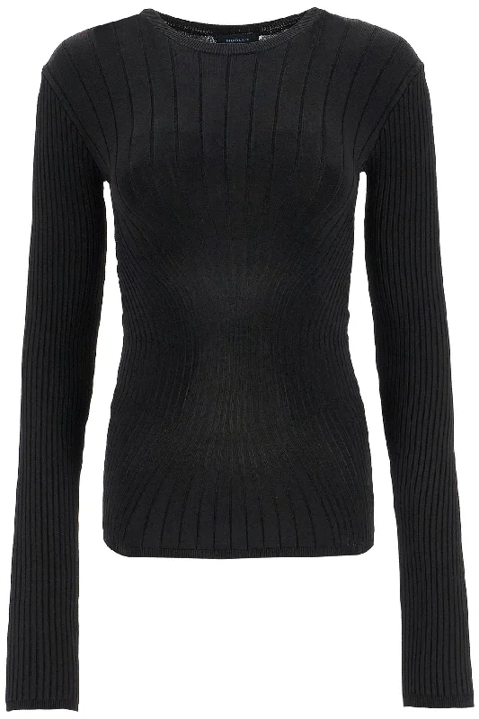 Mugler Women's Ribbed Knit Top With Long Sleeves