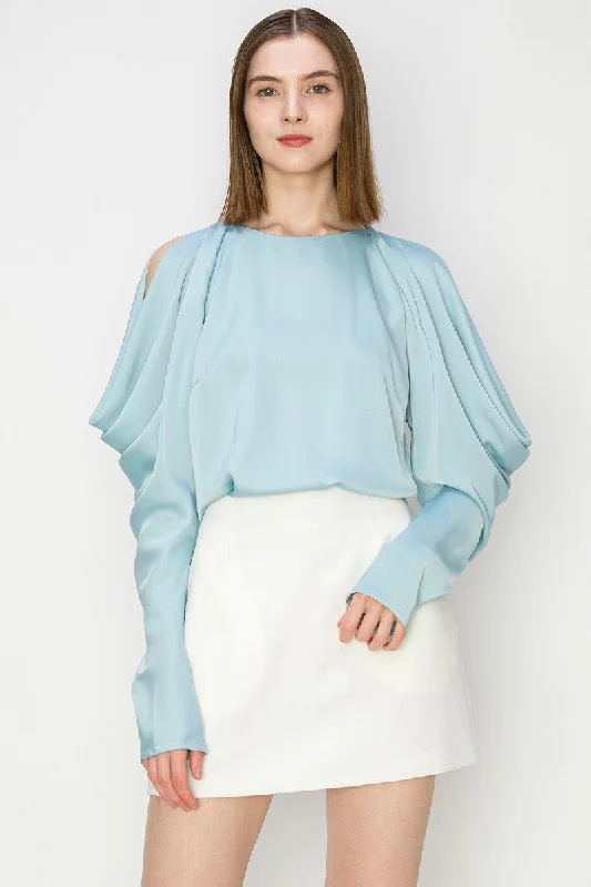 Mist Draped Cold Shoulder Long Sleeves Blouse Top