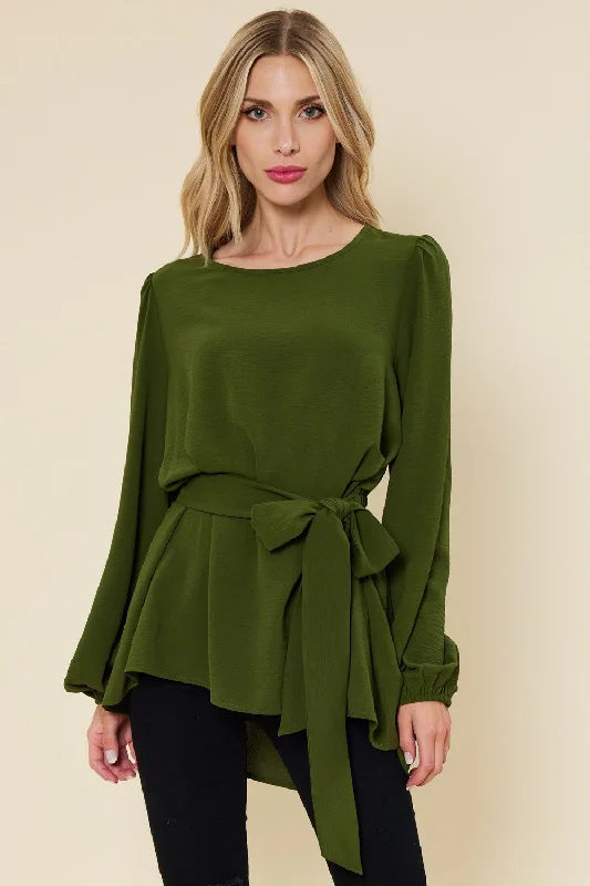 Olive Solid Long Sleeves Top