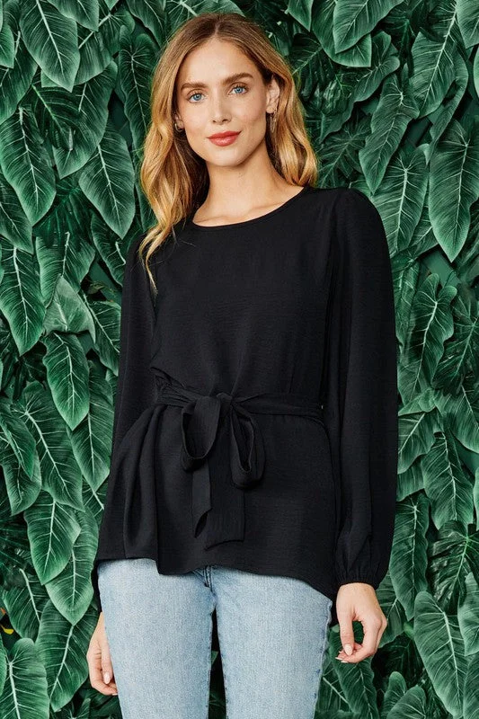 Black Solid Long Sleeves Top