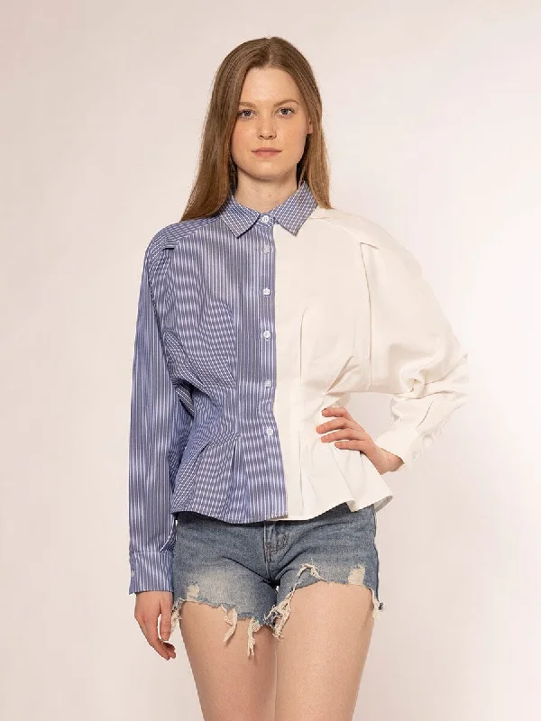 Cinched Waist Long Sleeves Button Up Top