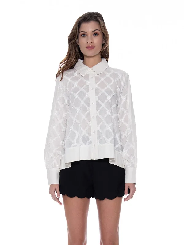 Rhombus Pattern Button Down w/ Long Sleeves Top