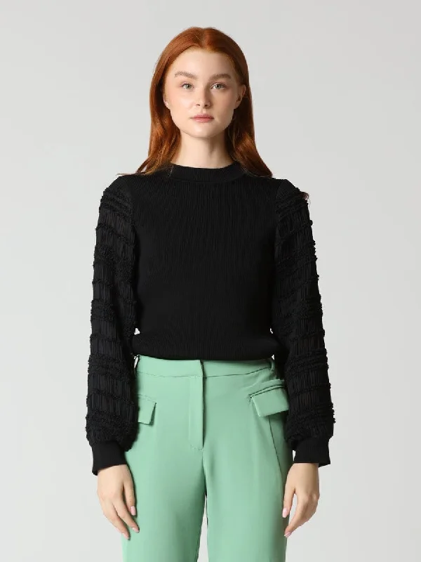 Sheer Ruffel Frill Long Sleeves Knit Top