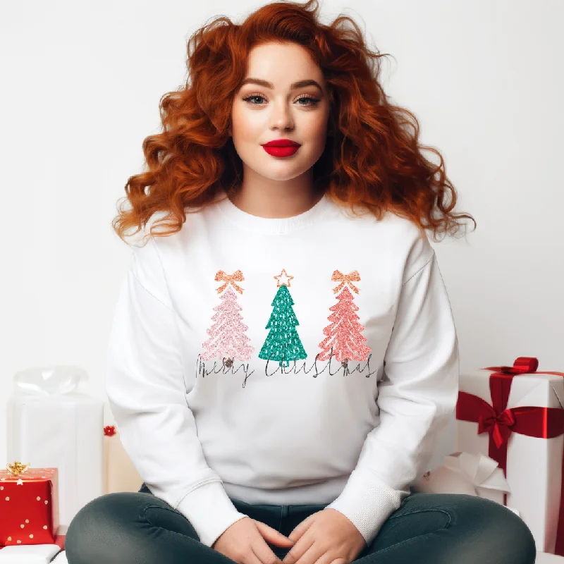 Hazel Blues® |  Christmas Trees Faux Glitter Graphic Sweatshirt